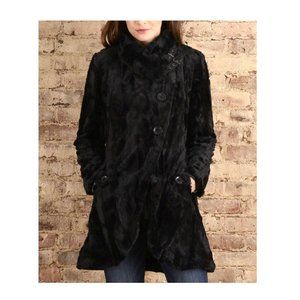 Paparazzi Size S Black Faux Fur Swing Coat Funnel Neck Buckles Pockets Very Soft
